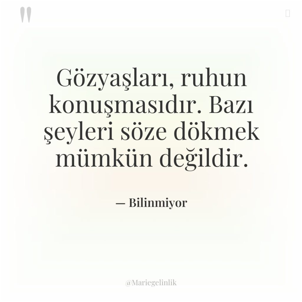 Gözyaşları, ruhun konuşmasıdır. Bazı şeyleri söze dökmek mümkün değildir.