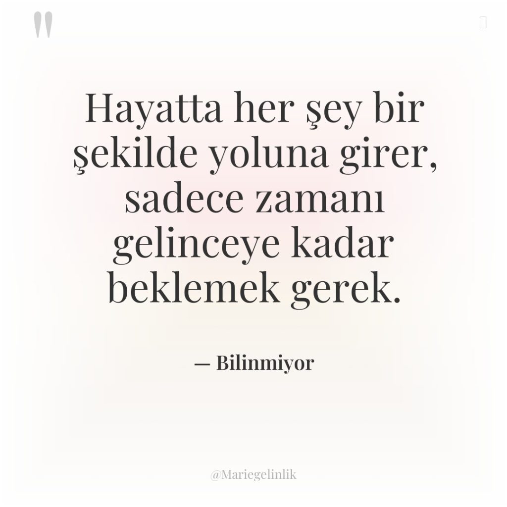 Hayatta her şey bir şekilde yoluna girer, sadece zamanı gelinceye…