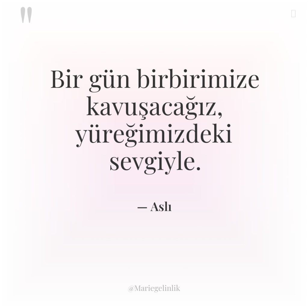 Bir gün birbirimize kavuşacağız, yüreğimizdeki sevgiyle.