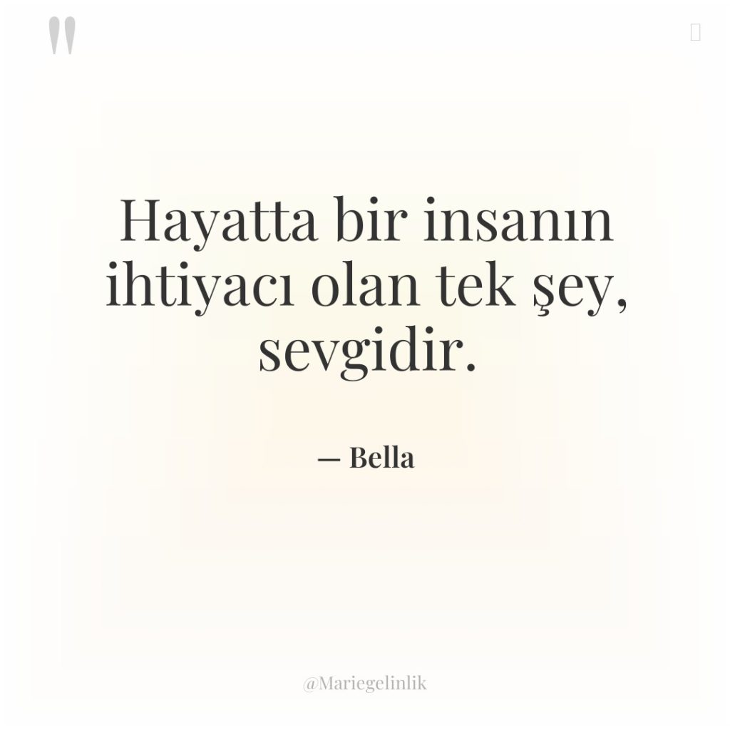 Hayatta bir insanın ihtiyacı olan tek şey, sevgidir.