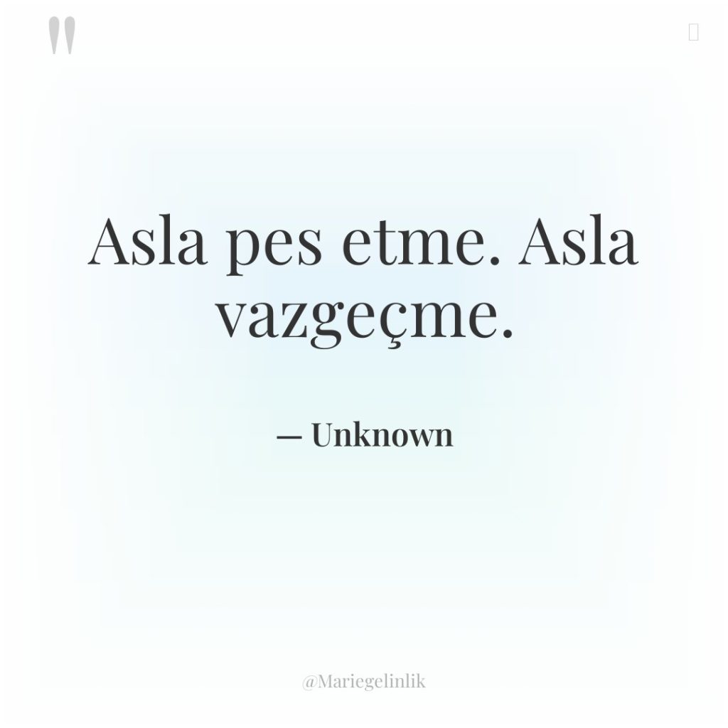 Asla pes etme. Asla vazgeçme.