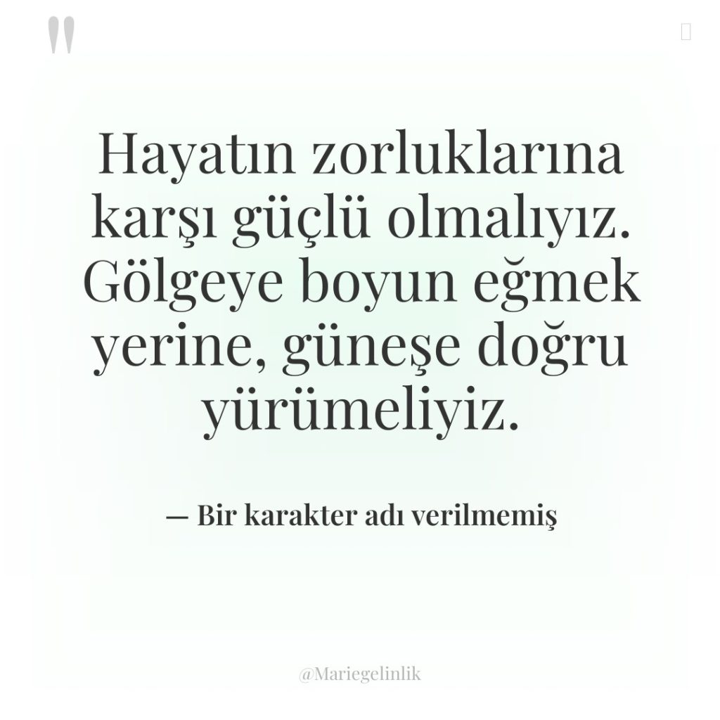 Hayatın zorluklarına karşı güçlü olmalıyız. Gölgeye boyun eğmek yerine, güneşe…