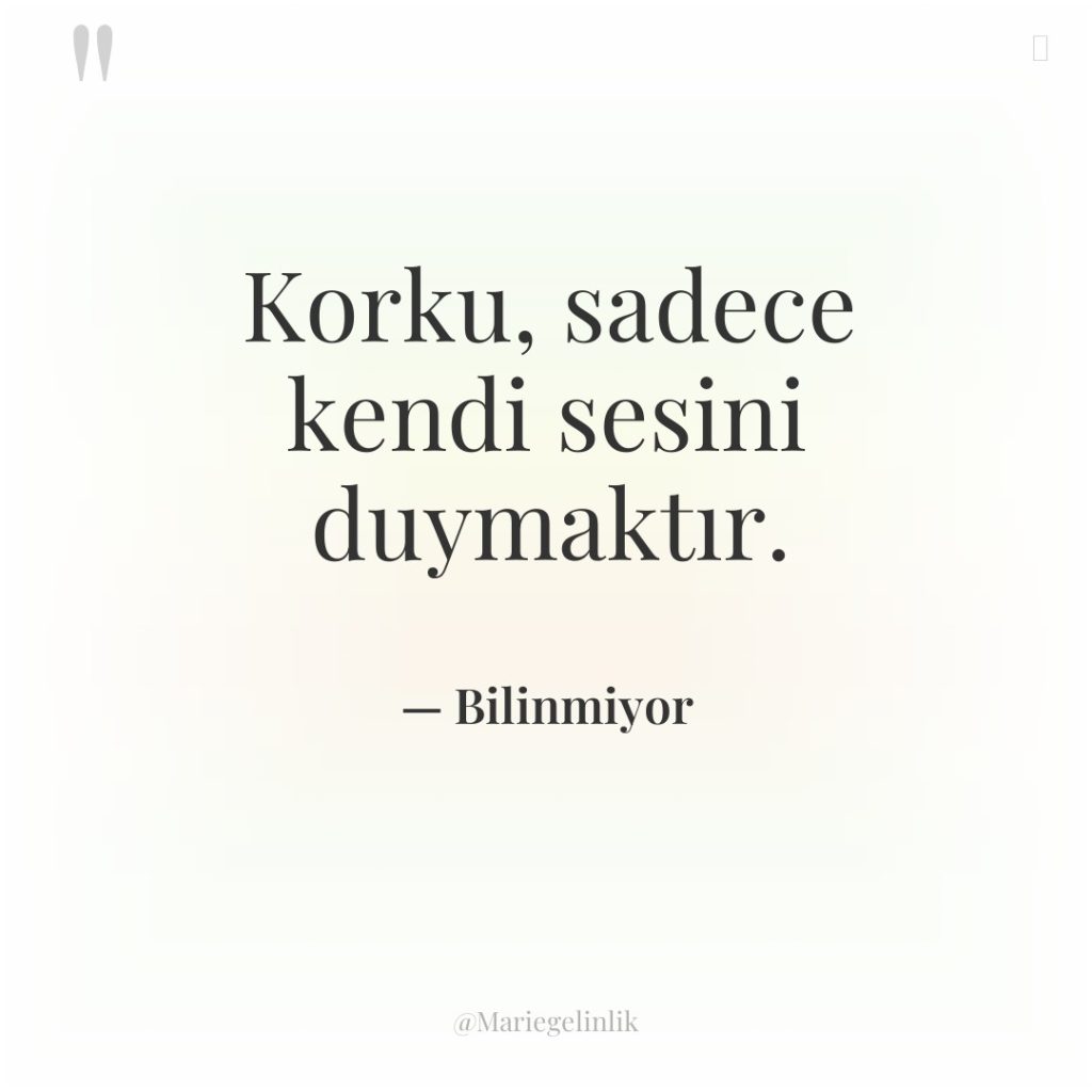 Korku, sadece kendi sesini duymaktır.