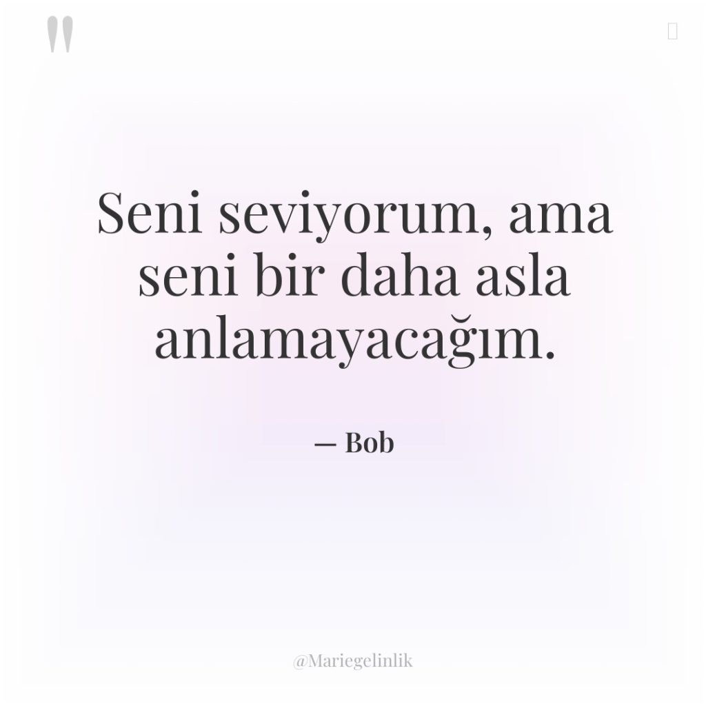 Seni seviyorum, ama seni bir daha asla anlamayacağım.