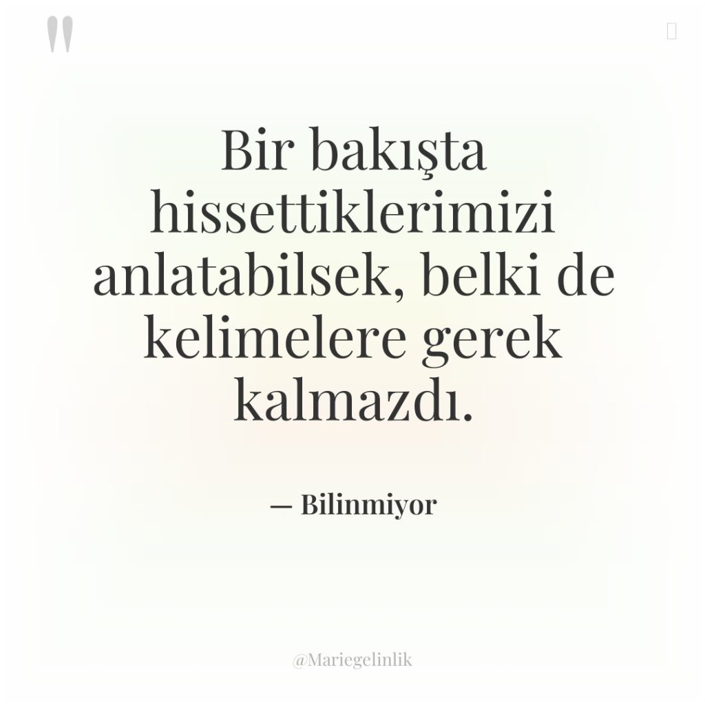 Bir bakışta hissettiklerimizi anlatabilsek, belki de kelimelere gerek kalmazdı.