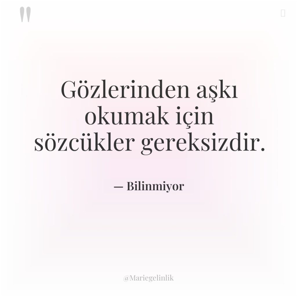 Gözlerinden aşkı okumak için sözcükler gereksizdir.