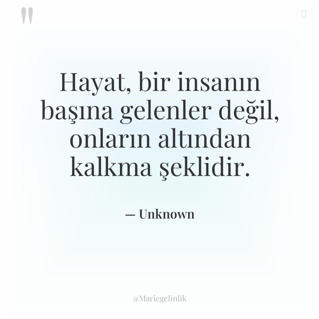 Hayat, bir insanın başına gelenler değil, onların altından kalkma şeklidir.