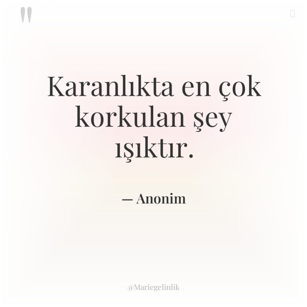 Karanlıkta en çok korkulan şey ışıktır.