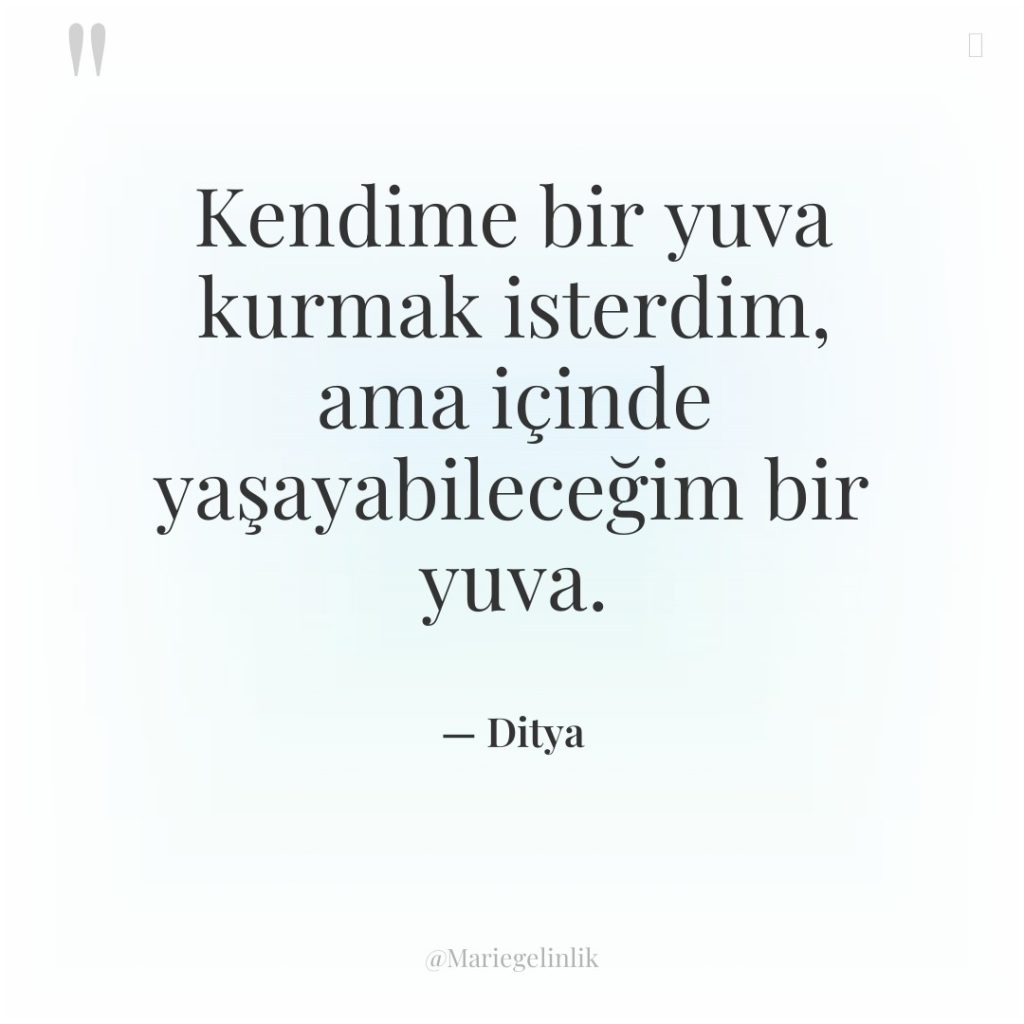 Kendime bir yuva kurmak isterdim, ama içinde yaşayabileceğim bir yuva.