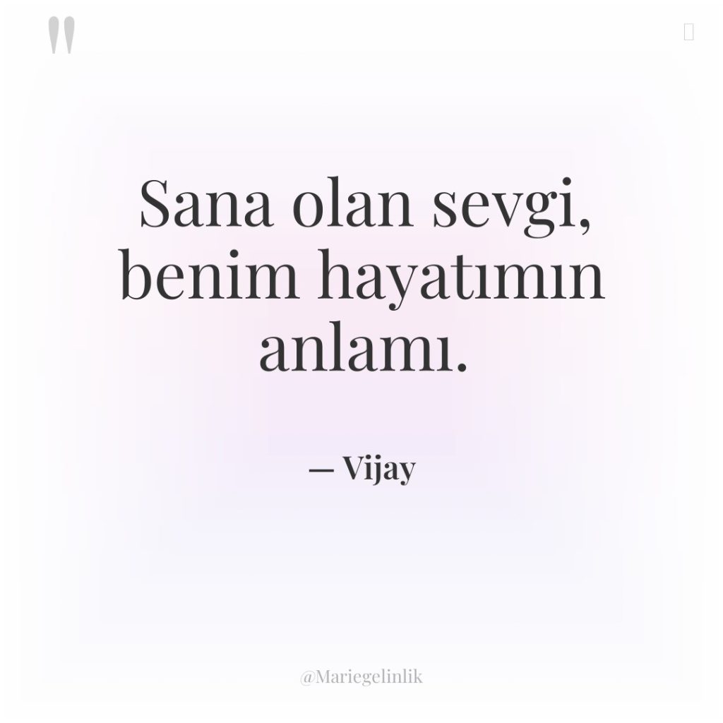 Sana olan sevgi, benim hayatımın anlamı.