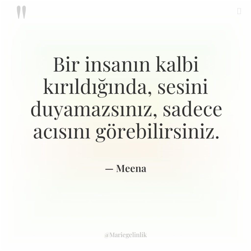 Bir insanın kalbi kırıldığında, sesini duyamazsınız, sadece acısını görebilirsiniz.