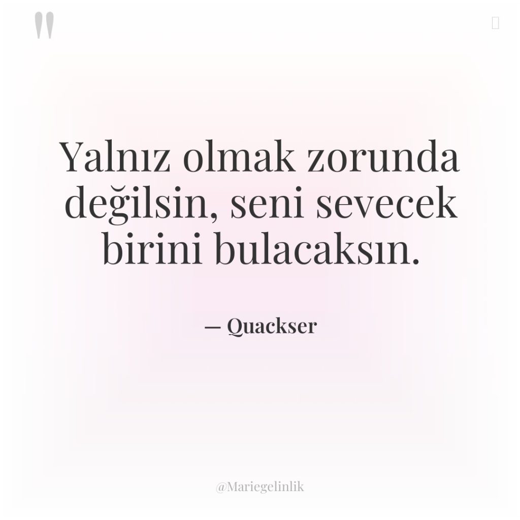 Yalnız olmak zorunda değilsin, seni sevecek birini bulacaksın.