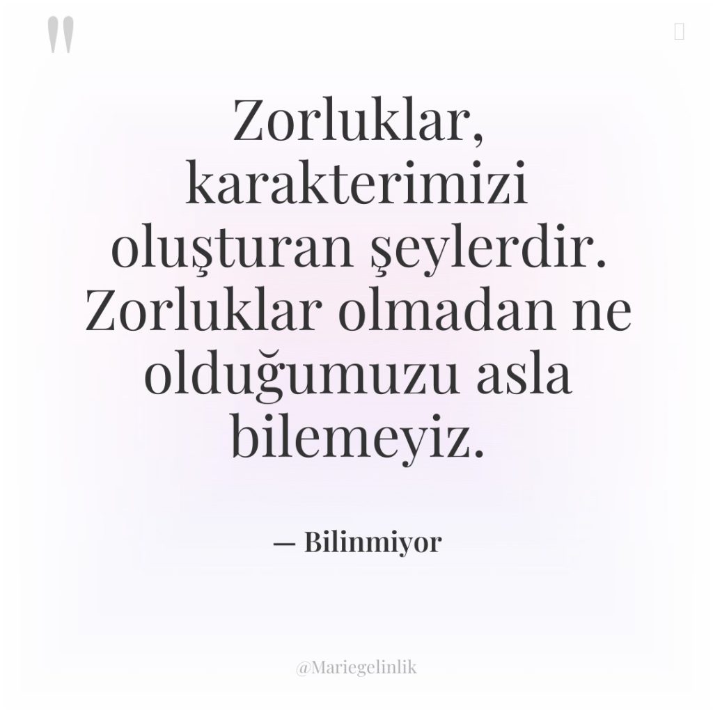 Zorluklar, karakterimizi oluşturan şeylerdir. Zorluklar olmadan ne olduğumuzu asla bilemeyiz.