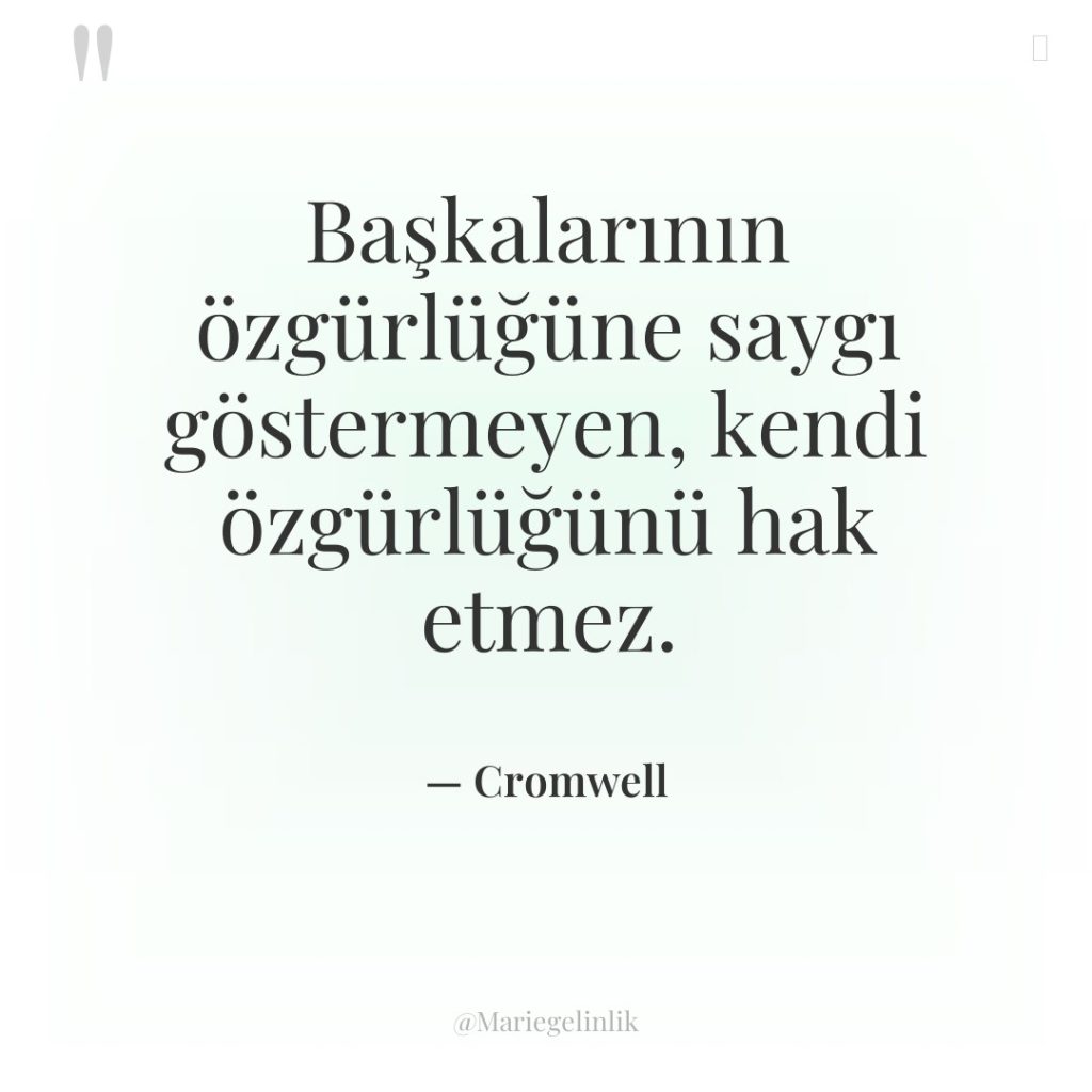 Başkalarının özgürlüğüne saygı göstermeyen, kendi özgürlüğünü hak etmez.