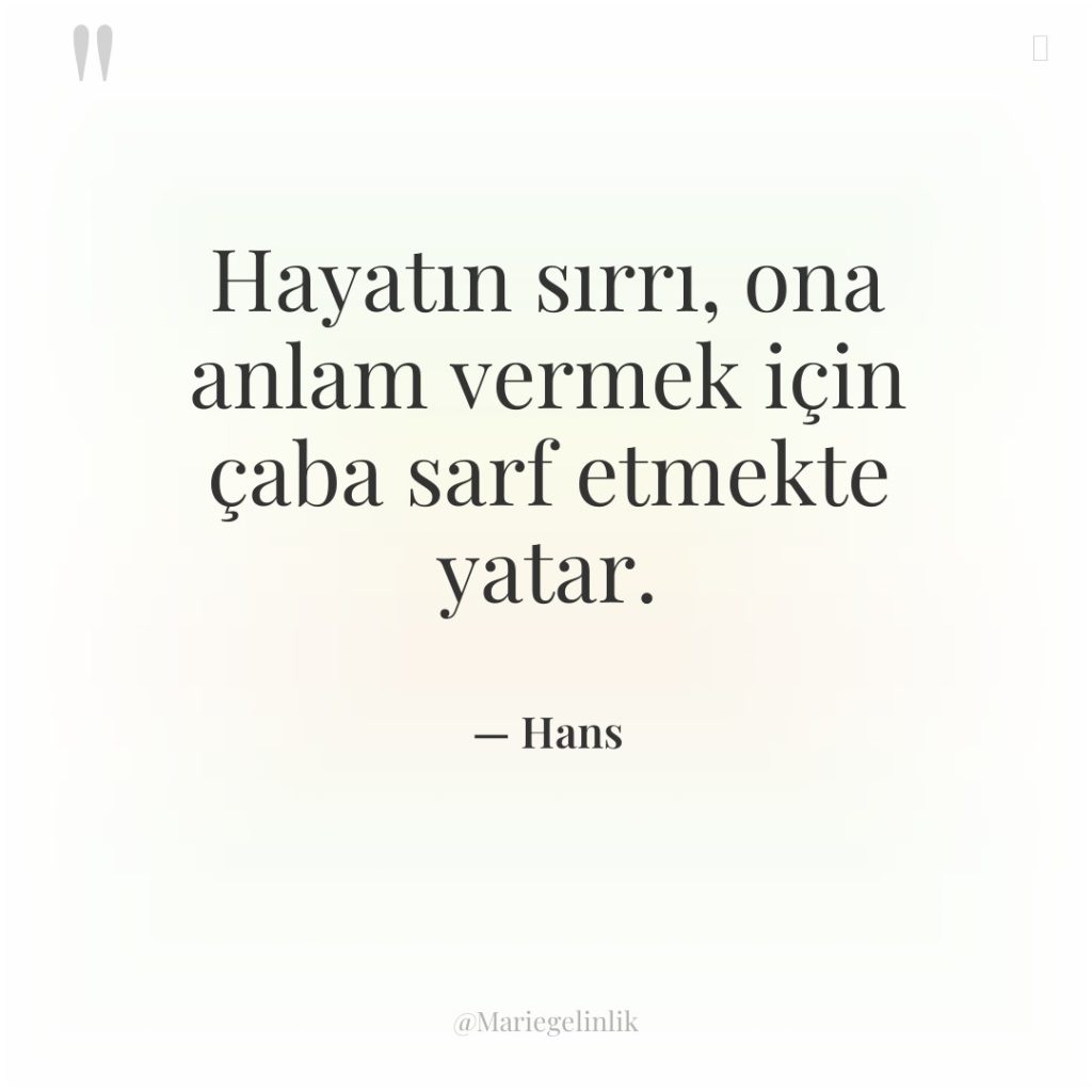 Hayatın sırrı, ona anlam vermek için çaba sarf etmekte yatar.