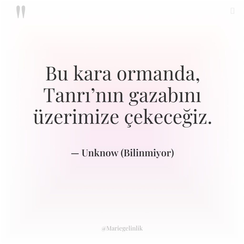 Bu kara ormanda, Tanrı’nın gazabını üzerimize çekeceğiz.