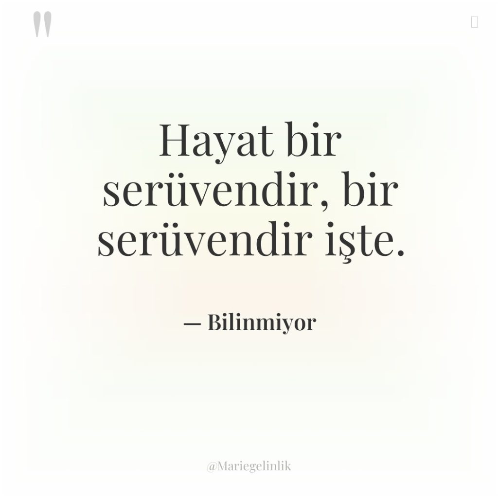 Hayat bir serüvendir, bir serüvendir işte.