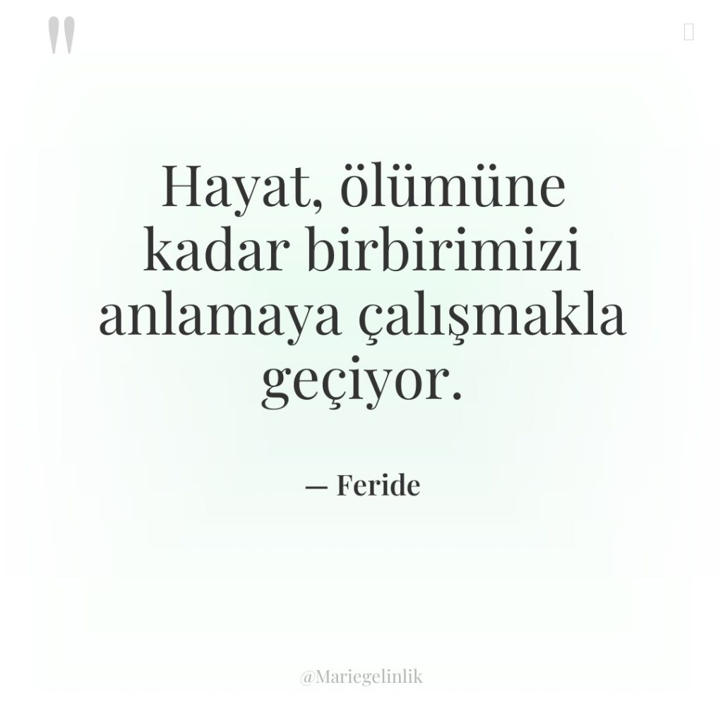 Hayat, ölümüne kadar birbirimizi anlamaya çalışmakla geçiyor.