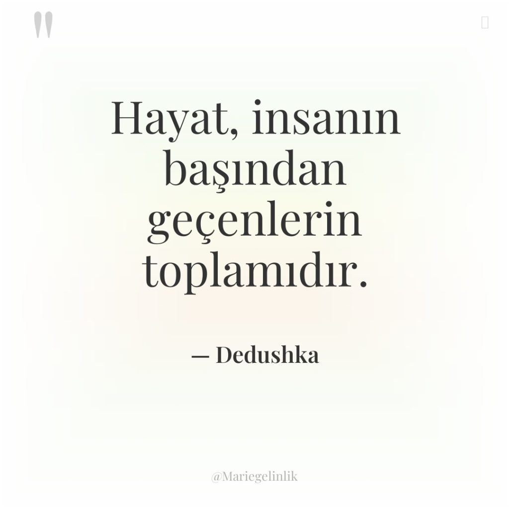 Hayat, insanın başından geçenlerin toplamıdır.