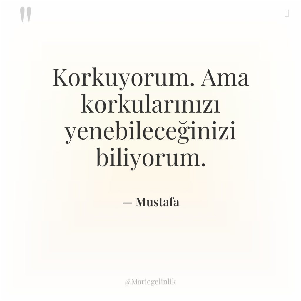Korkuyorum. Ama korkularınızı yenebileceğinizi biliyorum.