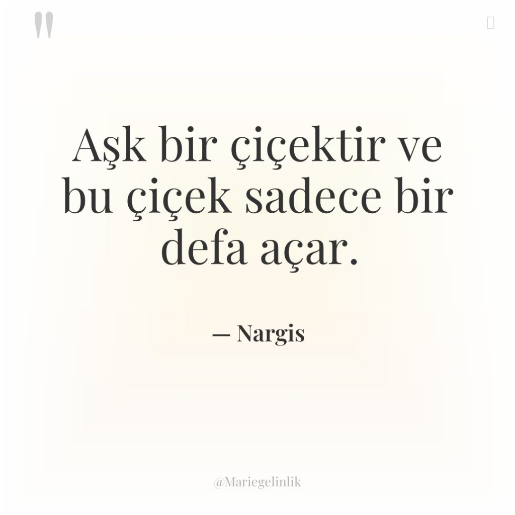 Aşk bir çiçektir ve bu çiçek sadece bir defa açar.