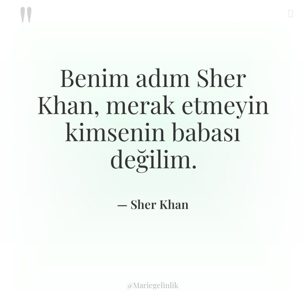 Benim adım Sher Khan, merak etmeyin kimsenin babası değilim.