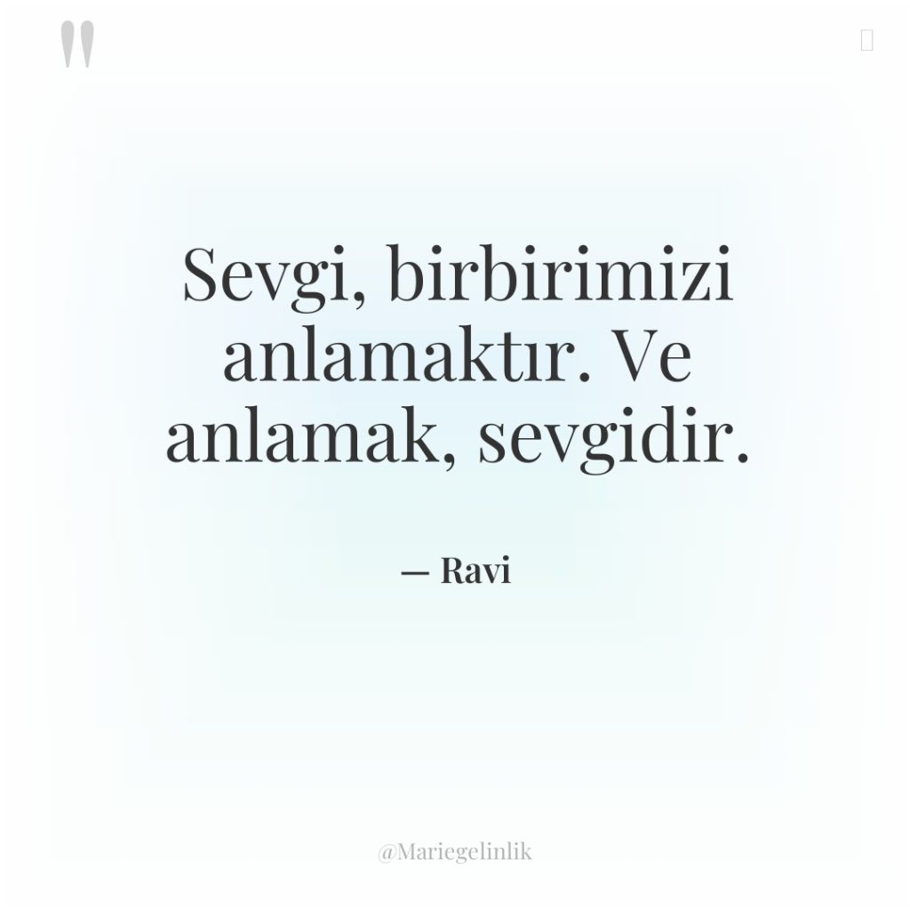 Sevgi, birbirimizi anlamaktır. Ve anlamak, sevgidir.