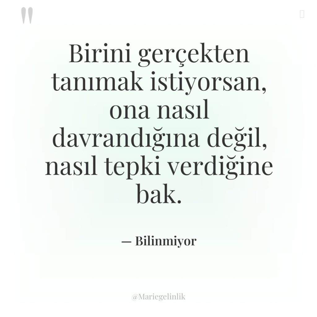 Birini gerçekten tanımak istiyorsan, ona nasıl davrandığına değil, nasıl tepki…