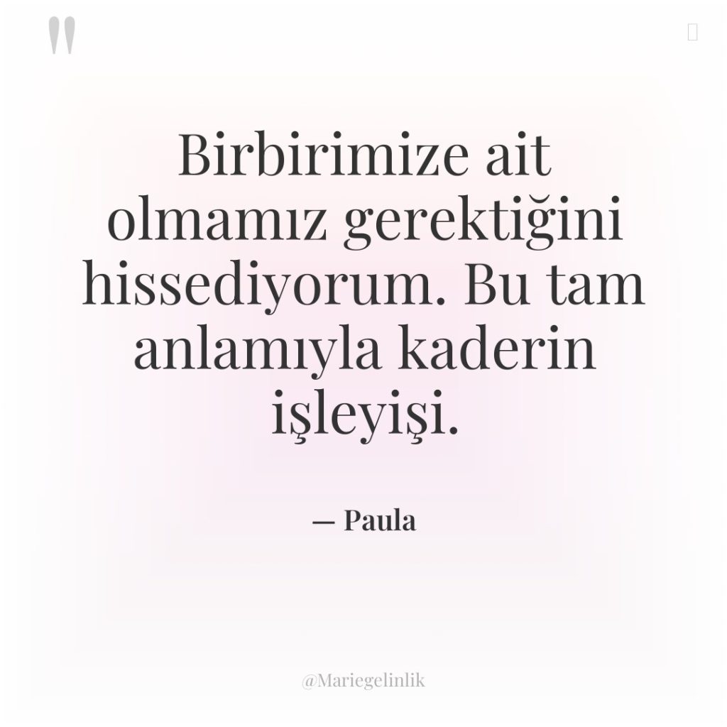 Birbirimize ait olmamız gerektiğini hissediyorum. Bu tam anlamıyla kaderin işleyişi.