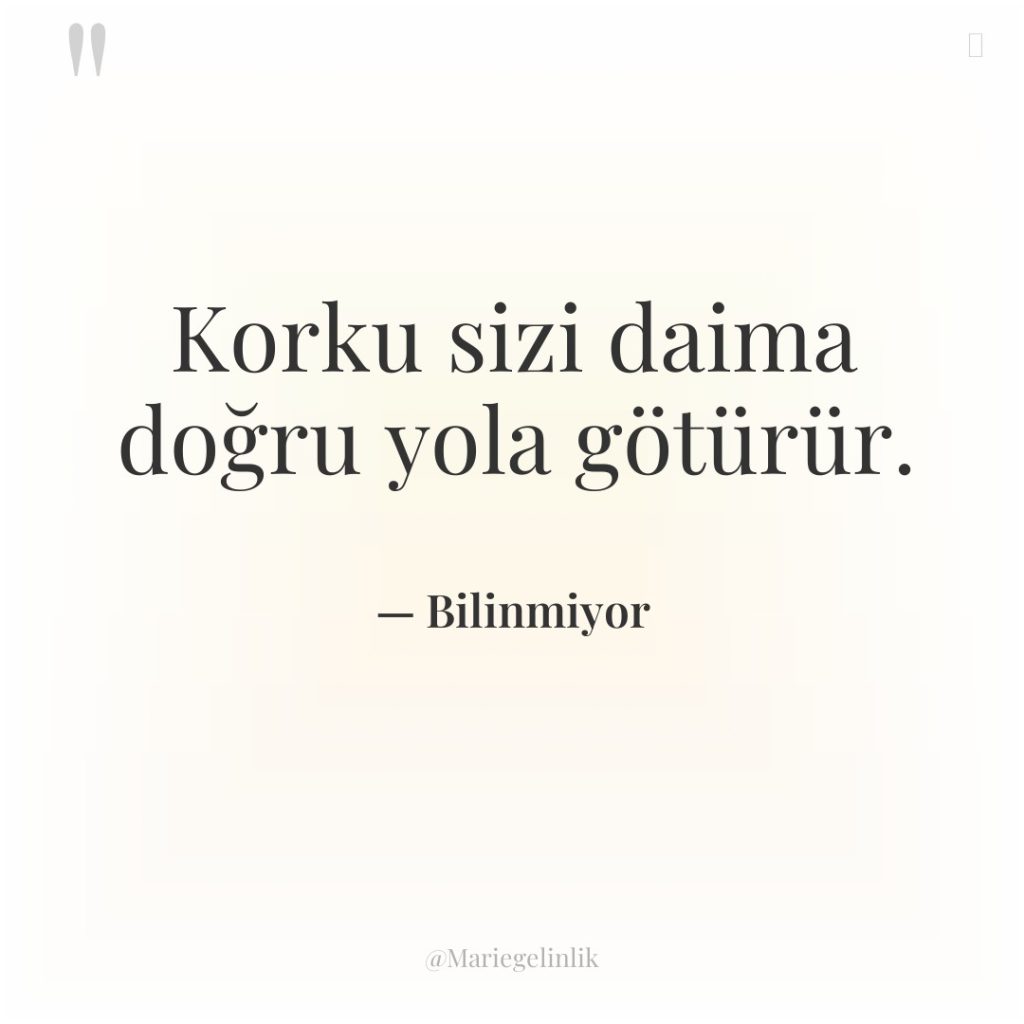 Korku sizi daima doğru yola götürür.