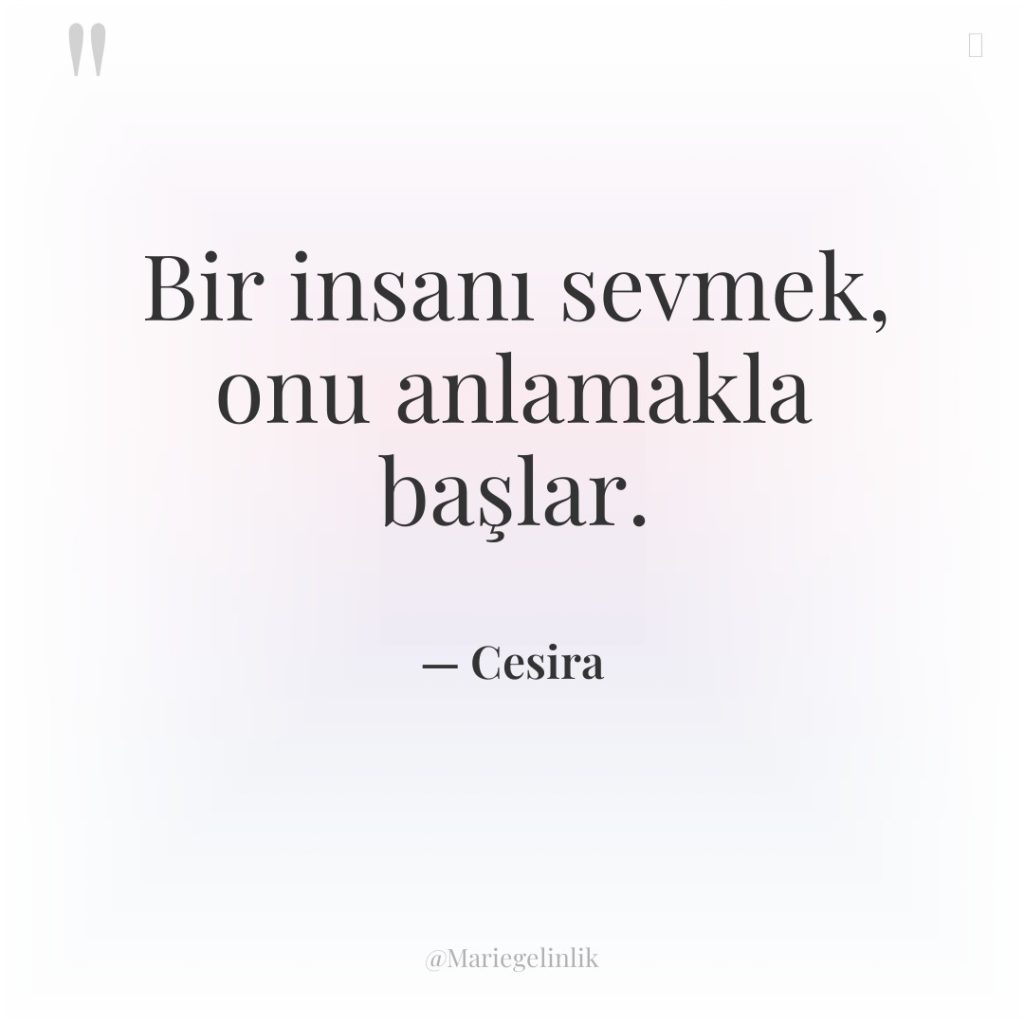 Bir insanı sevmek, onu anlamakla başlar.