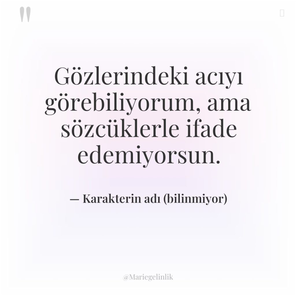 Gözlerindeki acıyı görebiliyorum, ama sözcüklerle ifade edemiyorsun.