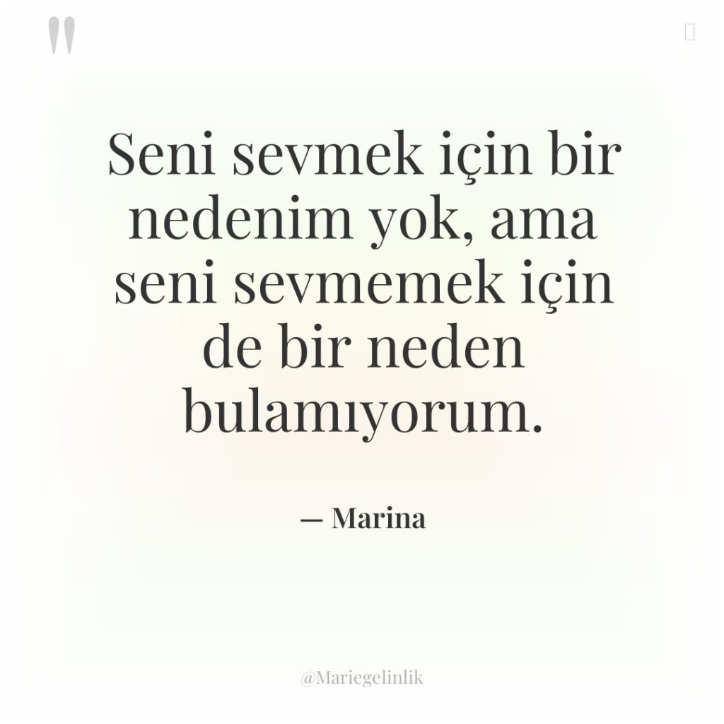 Seni sevmek için bir nedenim yok, ama seni sevmemek için…