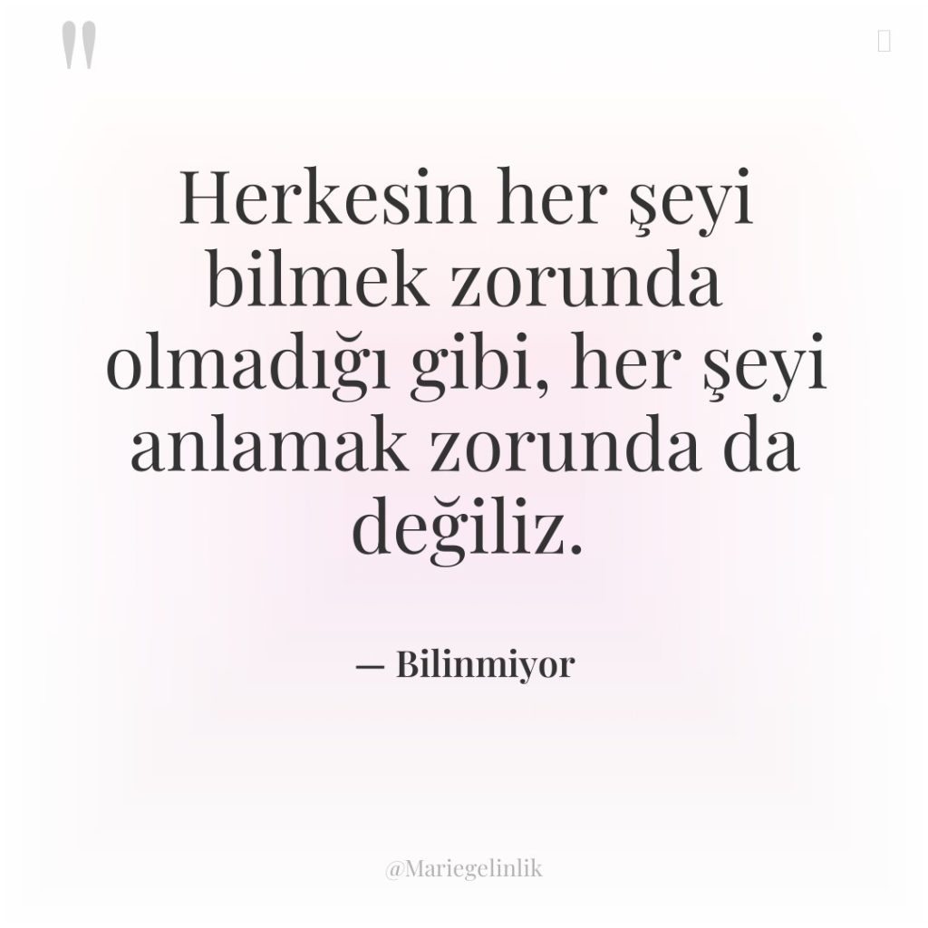 Herkesin her şeyi bilmek zorunda olmadığı gibi, her şeyi anlamak…