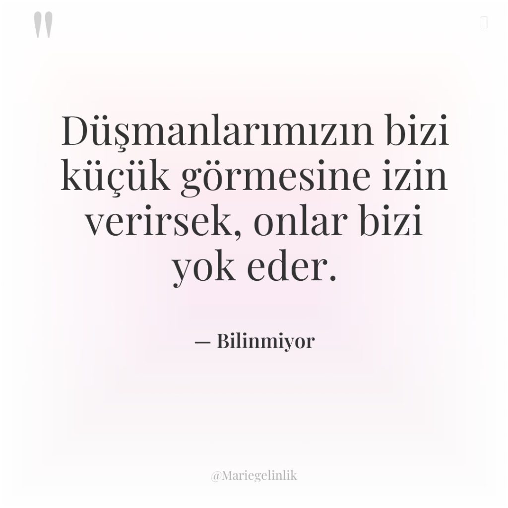 Düşmanlarımızın bizi küçük görmesine izin verirsek, onlar bizi yok eder.