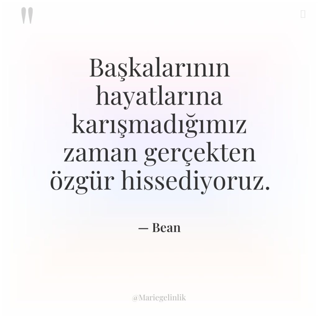 Başkalarının hayatlarına karışmadığımız zaman gerçekten özgür hissediyoruz.