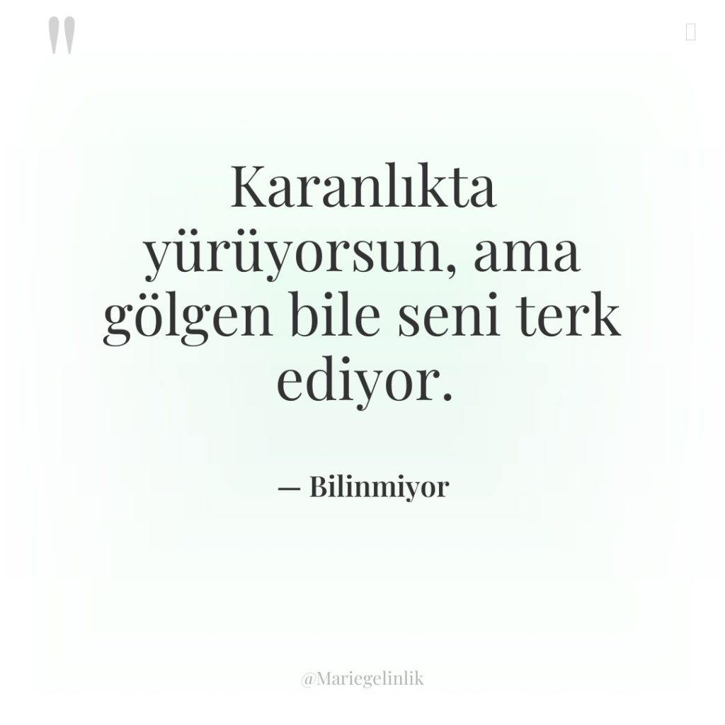 Karanlıkta yürüyorsun, ama gölgen bile seni terk ediyor.