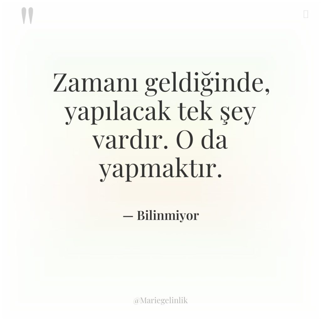 Zamanı geldiğinde, yapılacak tek şey vardır. O da yapmaktır.