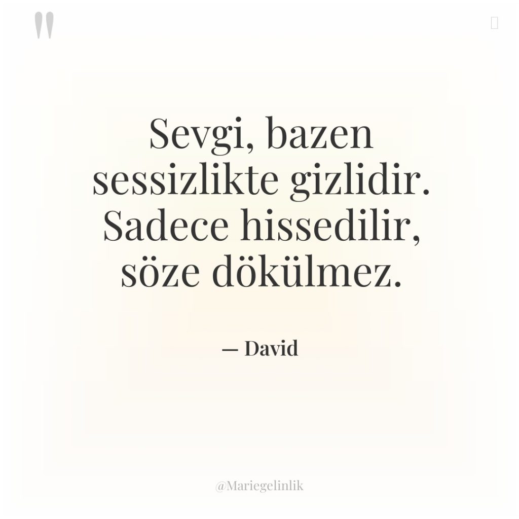 Sevgi, bazen sessizlikte gizlidir. Sadece hissedilir, söze dökülmez.