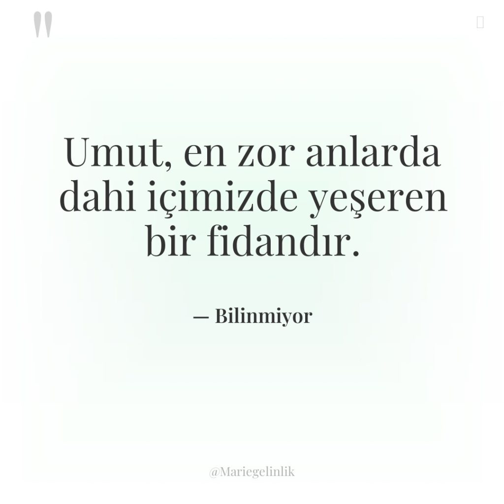 Umut, en zor anlarda dahi içimizde yeşeren bir fidandır.