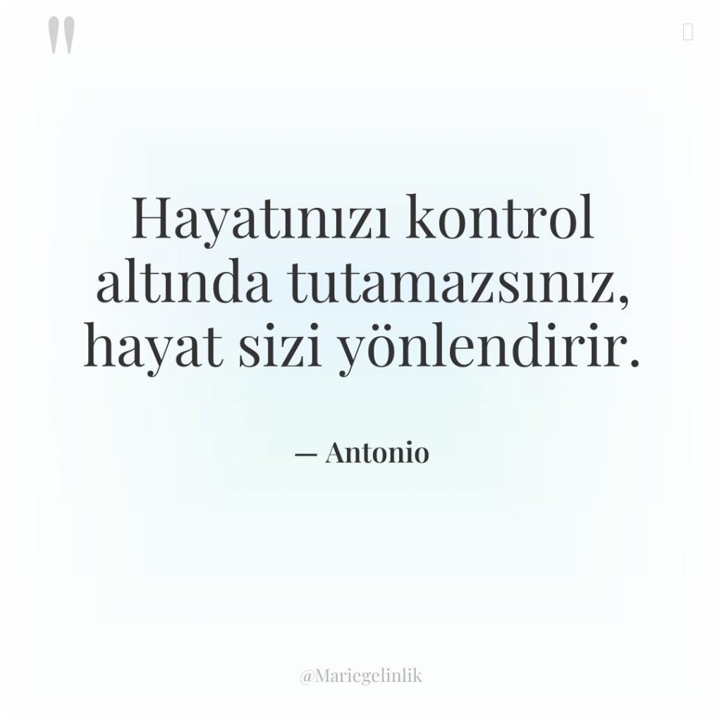 Hayatınızı kontrol altında tutamazsınız, hayat sizi yönlendirir.
