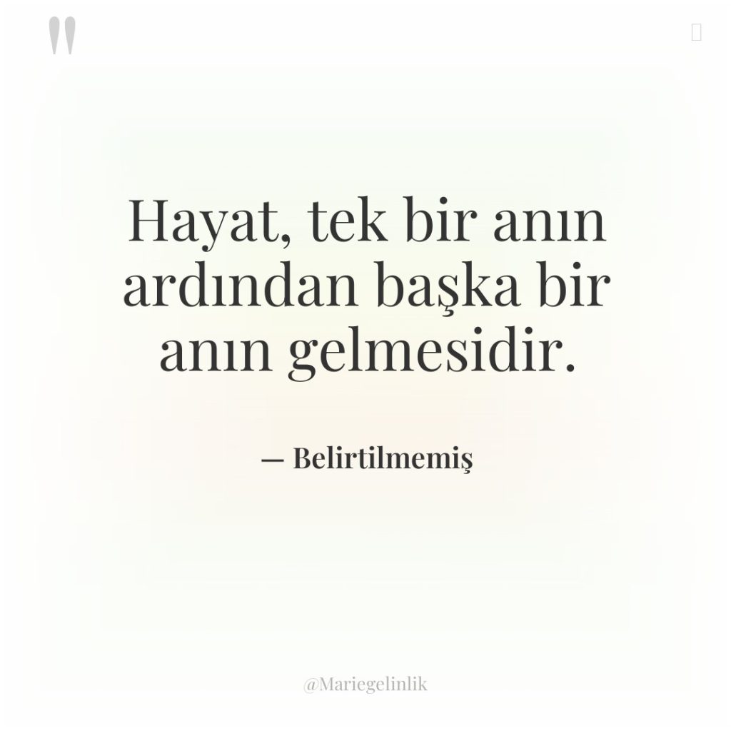 Hayat, tek bir anın ardından başka bir anın gelmesidir.