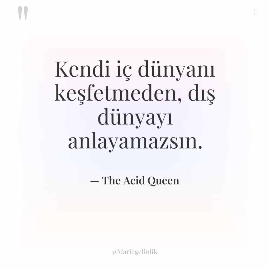 Kendi iç dünyanı keşfetmeden, dış dünyayı anlayamazsın.