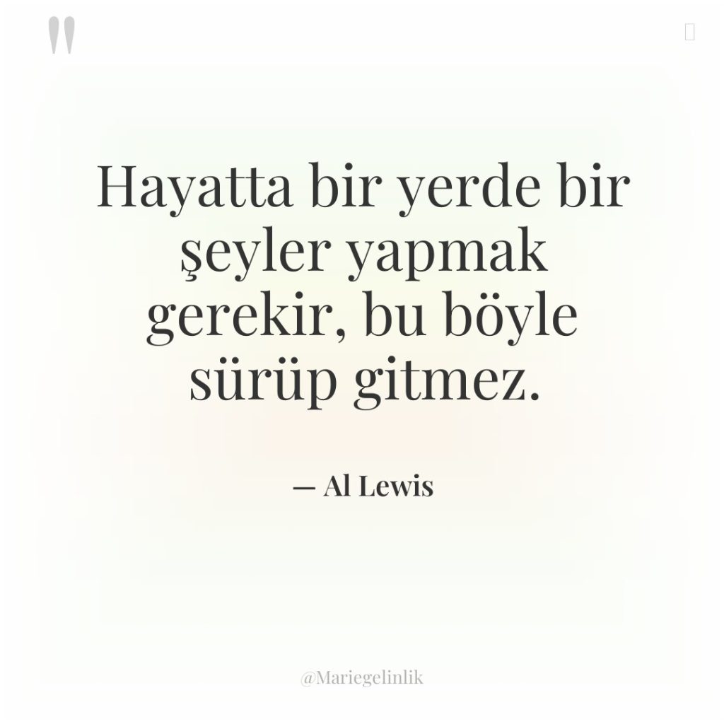 Hayatta bir yerde bir şeyler yapmak gerekir, bu böyle sürüp…