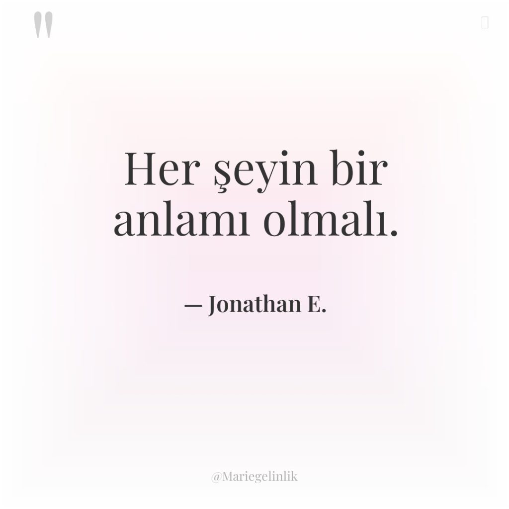 Her şeyin bir anlamı olmalı.