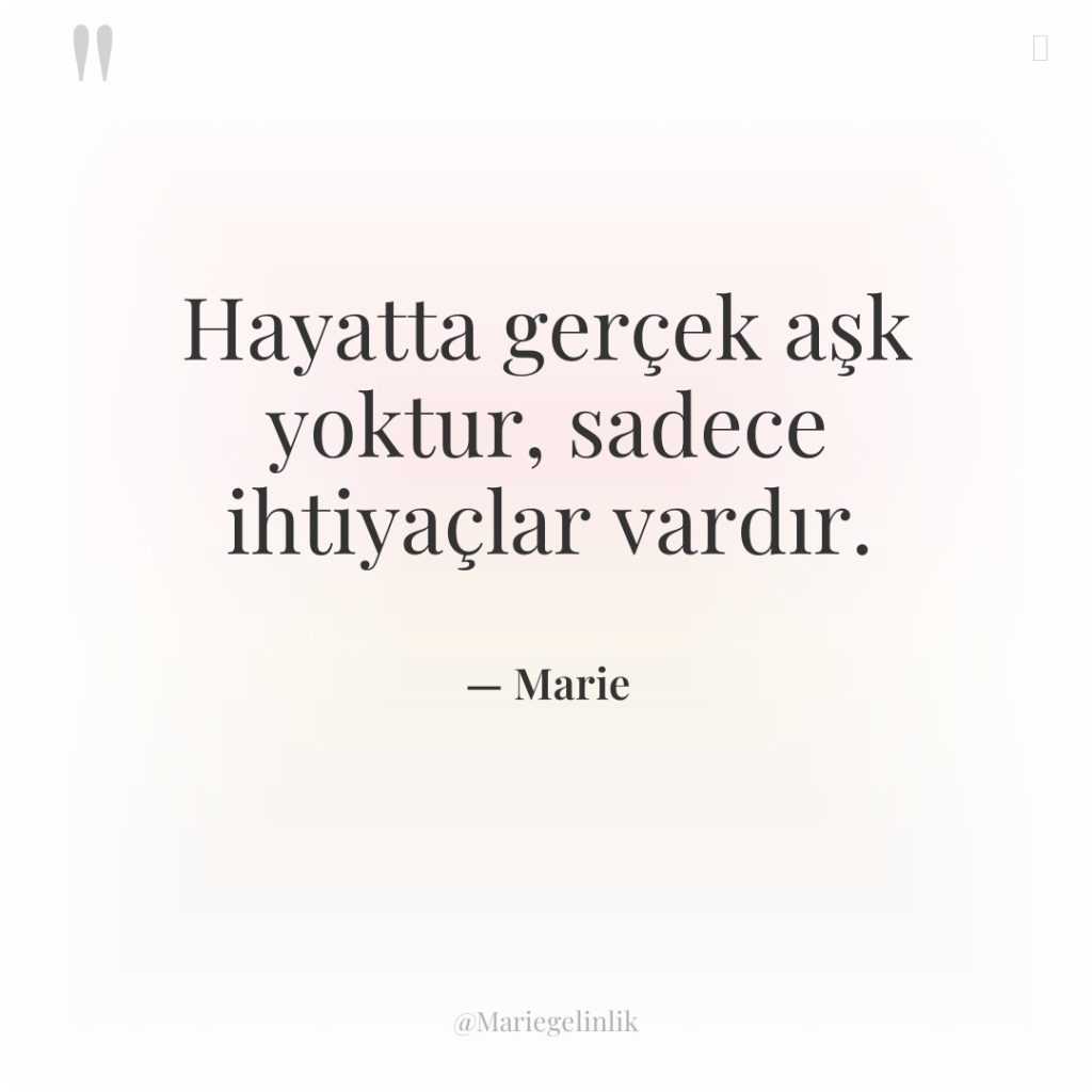 Hayatta gerçek aşk yoktur, sadece ihtiyaçlar vardır.