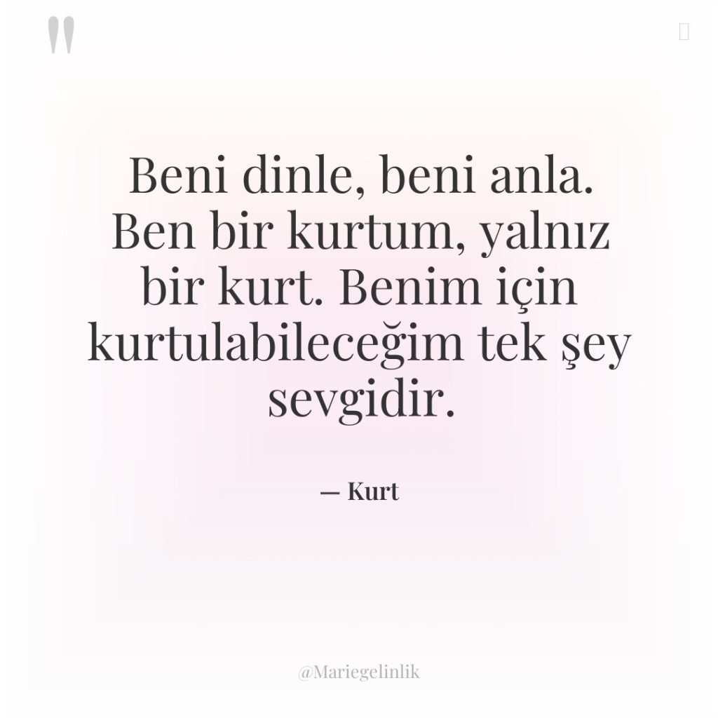 Beni dinle, beni anla. Ben bir kurtum, yalnız bir kurt….