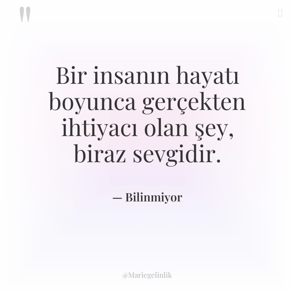 Bir insanın hayatı boyunca gerçekten ihtiyacı olan şey, biraz sevgidir.