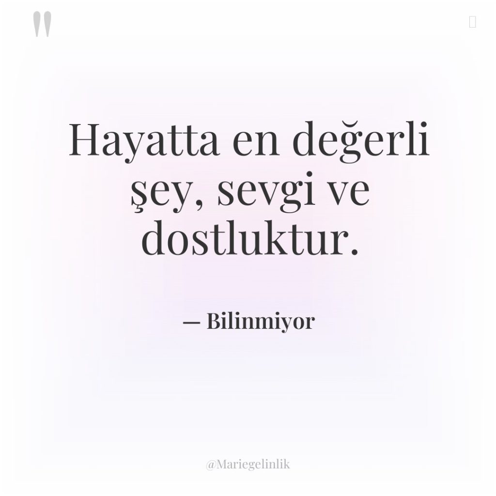 Hayatta en değerli şey, sevgi ve dostluktur.