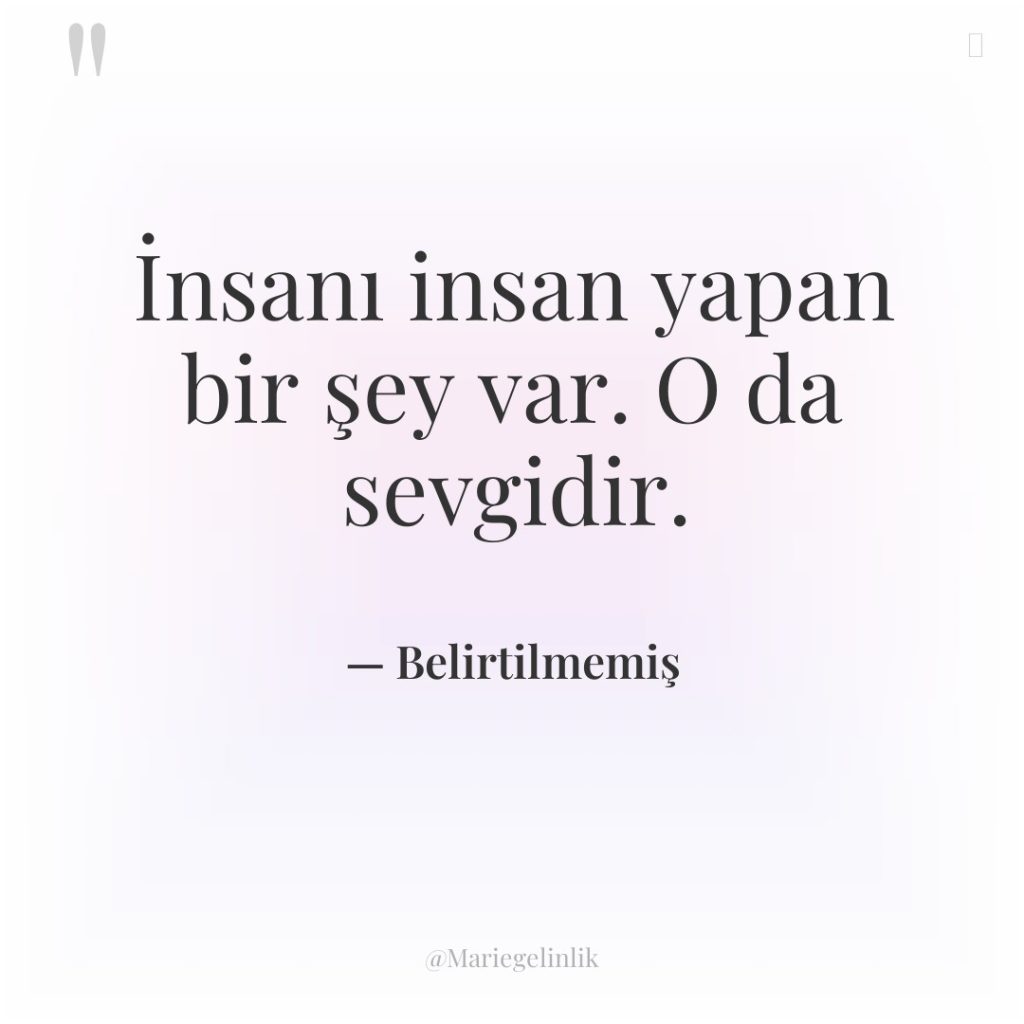 İnsanı insan yapan bir şey var. O da sevgidir.